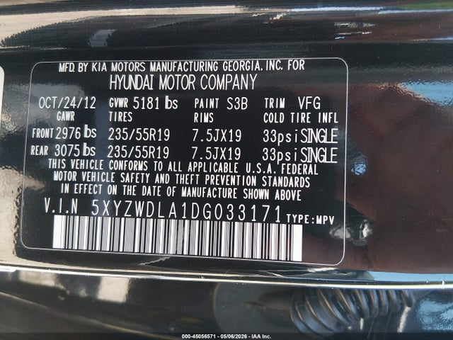 2013 Hyundai Santa Fe Sport 2.0t მანქანა იყიდება აუქციონზე, vin: 5XYZWDLA1DG033171, აუქციონის ნომერი: 45056571