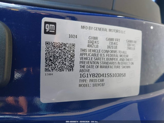 45056574 :رقم المزاد ، 1G1YB2D41S5103058 vin ، 2025 Chevrolet Corvette Stingray Rwd  2lt مزاد بيع