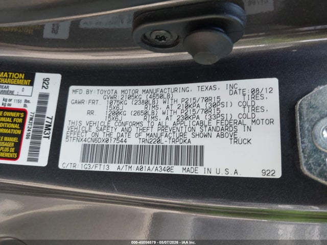 45056579 :رقم المزاد ، 5TFNX4CN6DX017544 vin ، 2013 Toyota Tacoma مزاد بيع