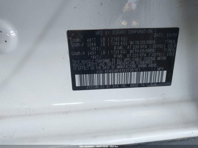 Aukcja sprzedaży 2025 Subaru Crosstrek Sport, vin: 4S4GUHF69S3735151, numer aukcji: 45056581