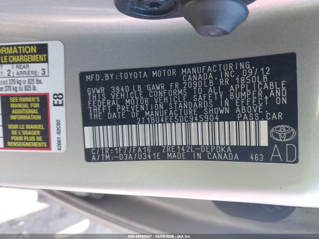 45056587 :رقم المزاد ، 2T1BU4EE5DC945904 vin ، 2013 Toyota Corolla L مزاد بيع