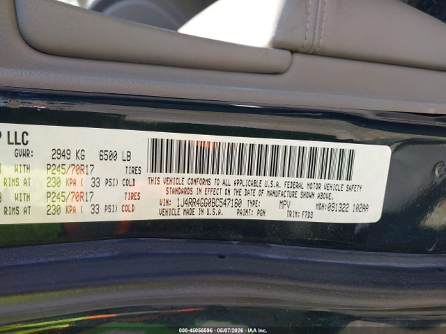 2011 Jeep Grand Cherokee Laredo მანქანა იყიდება აუქციონზე, vin: 1J4RR4GG0BC547160, აუქციონის ნომერი: 45056596