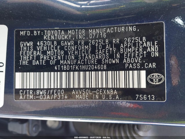 4T1BD1FK1HU204608 Toyota Camry Hybrid Le