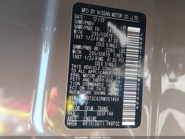 JN8BT3CA2RW351464 Nissan Rogue Sl Fwd