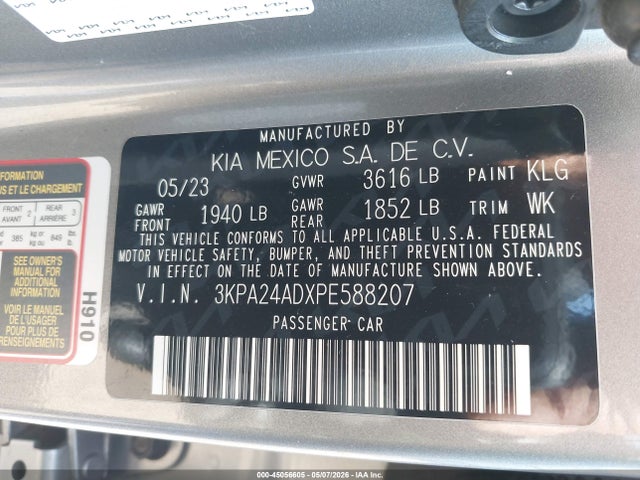 2023 Kia Rio S მანქანა იყიდება აუქციონზე, vin: 3KPA24ADXPE588207, აუქციონის ნომერი: 45056605