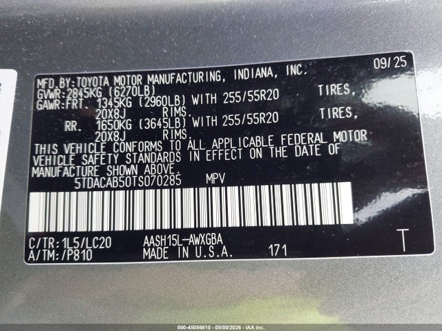5TDACAB50TS070285 Toyota Grand Highlander Hybrid Limited