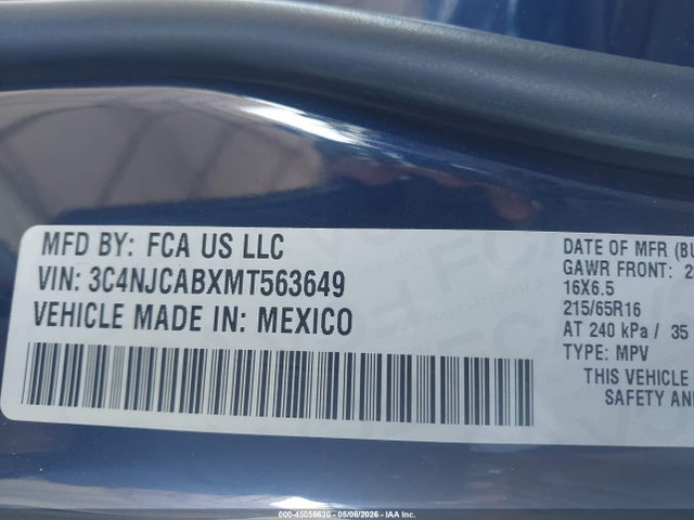 3C4NJCABXMT563649 Jeep Compass Sport Fwd