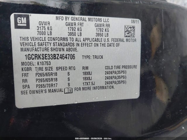 Aukcja sprzedaży 2011 Chevrolet Silverado 1500 Lt, vin: 1GCRKSE33BZ464706, numer aukcji: 45056660