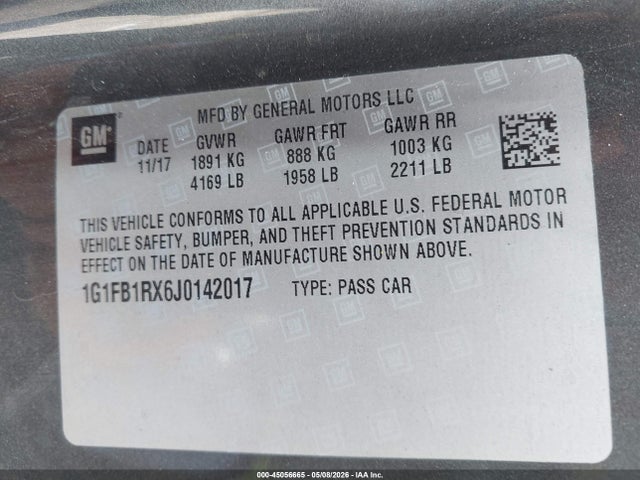 Chevrolet Camaro 1lt 2018 1G1FB1RX6J0142017 Image 9