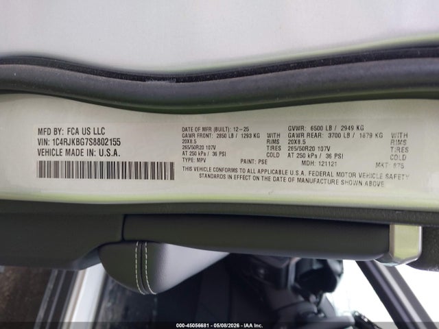 Aukcja sprzedaży 2025 Jeep Grand Cherokee L Limited 4x4, vin: 1C4RJKBG7S8802155, numer aukcji: 45056681