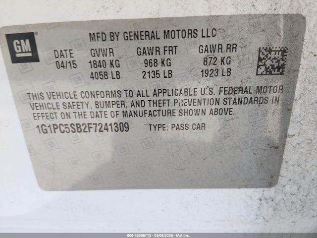 1G1PC5SB2F7241309 Chevrolet Cruze 1lt Auto