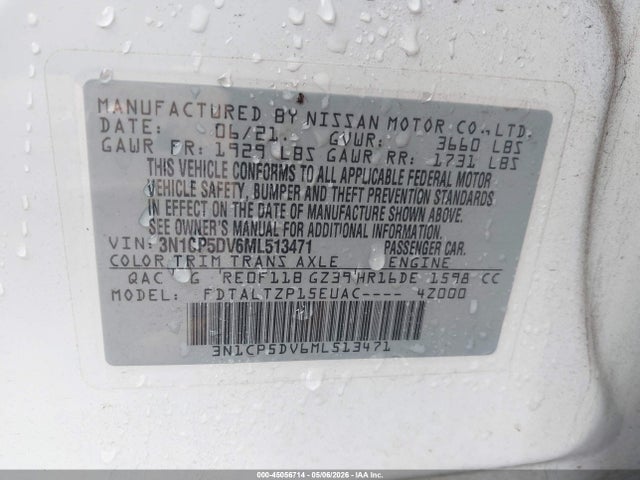 Продаж на аукціоні авто 2021 Nissan Kicks Sr Xtronic Cvt, vin: 3N1CP5DV6ML513471, номер лоту: 45056714