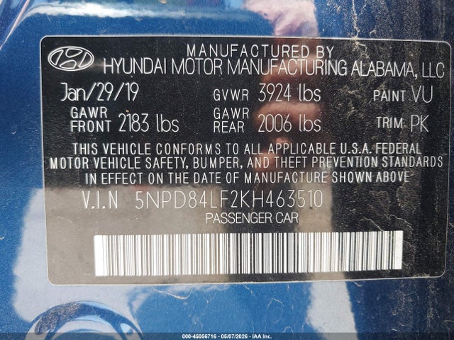 Hyundai ELANTRA SEL 2019 5NPD84LF2KH463510 Image 9