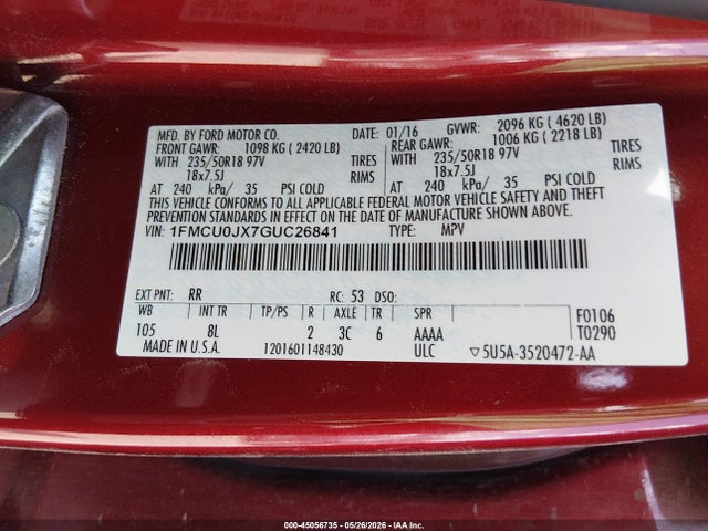 Ford Escape Titanium 2016 1FMCU0JX7GUC26841 Image 9