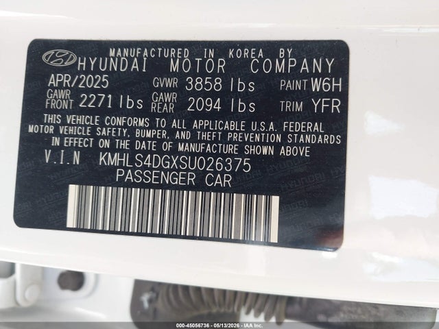 Aukcja sprzedaży 2025 Hyundai Elantra Sel Convenience, vin: KMHLS4DGXSU026375, numer aukcji: 45056736