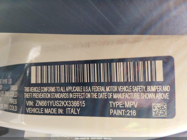 45056748 :رقم المزاد ، ZN661YUS2KX336615 vin ، 2019 Maserati Levante S Gransport مزاد بيع