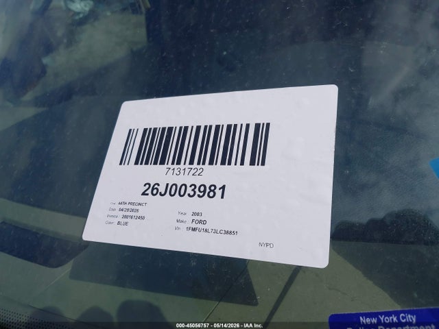 Продаж на аукціоні авто 2003 Ford Expedition Eddie Bauer, vin: 1FMFU18L73LC38851, номер лоту: 45056757