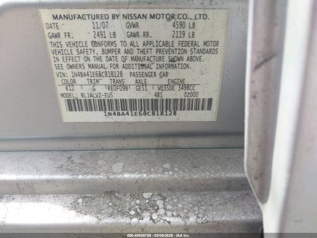 45056759 :رقم المزاد ، 1N4BA41E68C818128 vin ، 2008 Nissan Maxima 3.5 Se مزاد بيع