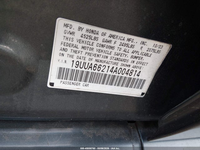 2004 Acura Tl მანქანა იყიდება აუქციონზე, vin: 19UUA66214A004814, აუქციონის ნომერი: 45056760