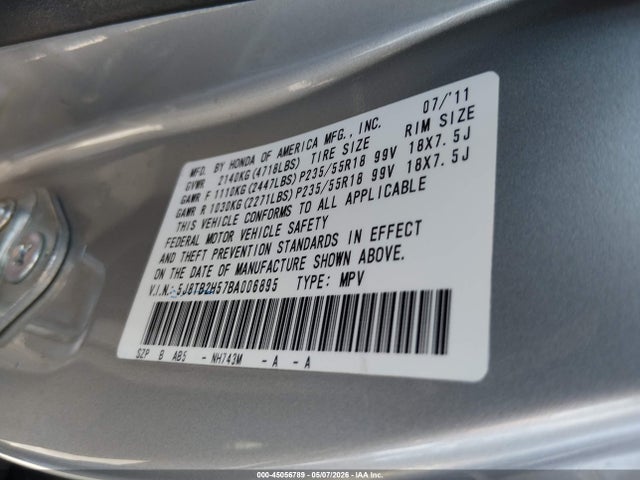 Aukcja sprzedaży 2011 Acura Rdx, vin: 5J8TB2H57BA006895, numer aukcji: 45056789