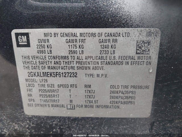 Продажа на аукционе авто 2015 Gmc Terrain Sle-1, vin: 2GKALMEK5F6127232, номер лота: 45056797