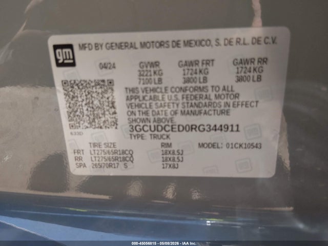 3GCUDCED0RG344911 Chevrolet Silverado 1500 4wd Short Bed Custom Trail Boss
