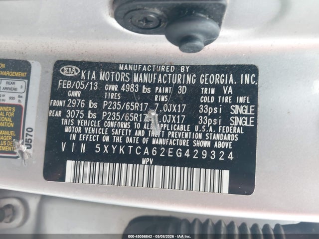Продаж на аукціоні авто 2014 Kia Sorento Lx, vin: 5XYKTCA62EG429324, номер лоту: 45056842