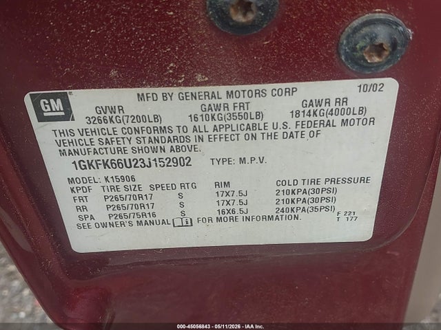 Продаж на аукціоні авто 2003 Gmc Yukon Xl 1500 Denali, vin: 1GKFK66U23J152902, номер лоту: 45056843