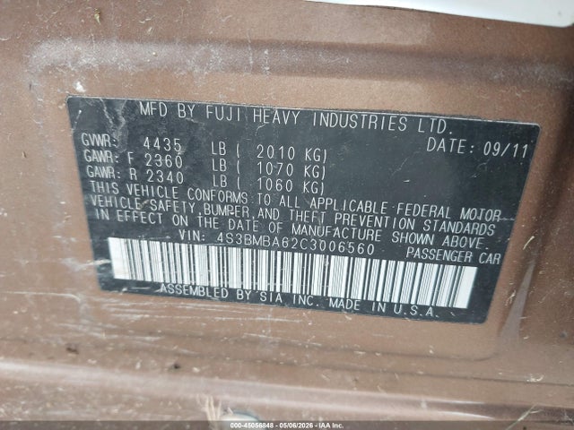 45056848 :رقم المزاد ، 4S3BMBA62C3006560 vin ، 2012 Subaru Legacy 2.5i مزاد بيع