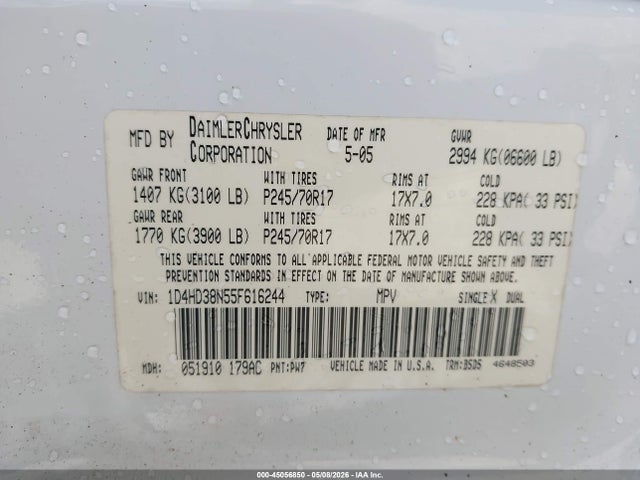 Aukcja sprzedaży 2005 Dodge Durango St, vin: 1D4HD38N55F616244, numer aukcji: 45056850