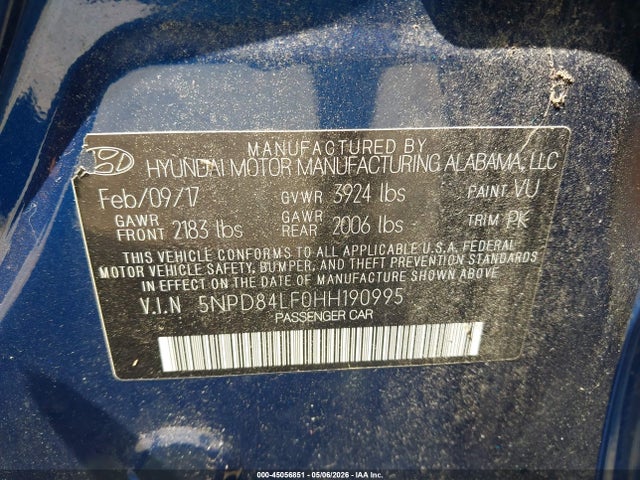 Продажа на аукционе авто 2017 Hyundai Elantra Se, vin: 5NPD84LF0HH190995, номер лота: 45056851