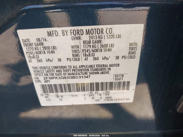 2FMPK3G93GBC31347 Ford EDGE SE