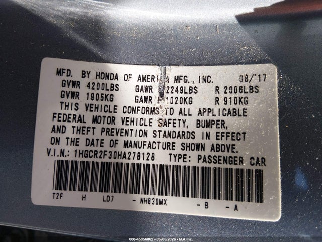1HGCR2F30HA278128 Honda ACCORD LX