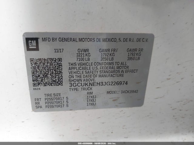 3GCUKNEH3JG226974 Chevrolet Silverado 1500 Wt
