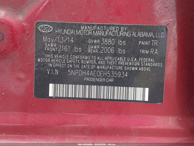 Продажа на аукционе авто 2014 Hyundai Elantra Se, vin: 5NPDH4AE0EH535934, номер лота: 45056890