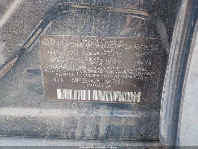 Продаж на аукціоні авто 2011 Hyundai Sonata Gls, vin: 5NPEB4AC6BH047863, номер лоту: 45056895