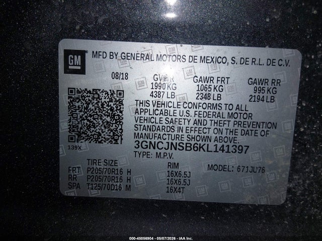 Chevrolet TRAX LS 2019 3GNCJNSB6KL141397 Image 9