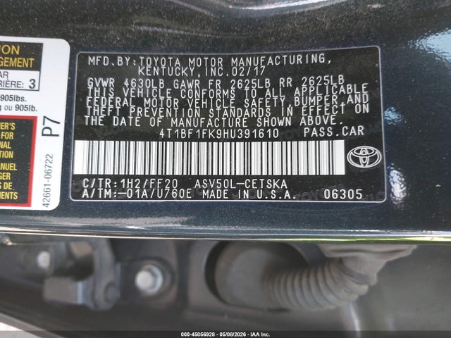 4T1BF1FK9HU391610 Toyota CAMRY SE