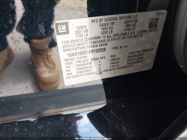 1GKS1BKC1FR192658 GMC YUKON SLT