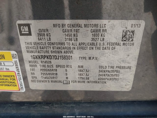 Aukcja sprzedaży 2013 Gmc Acadia Sle-2, vin: 1GKKRPKD7DJ158301, numer aukcji: 45056932