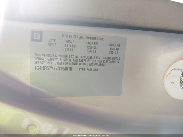 2007 Buick Lucerne Cxl მანქანა იყიდება აუქციონზე, vin: 1G4HR57Y77U194610, აუქციონის ნომერი: 45056953