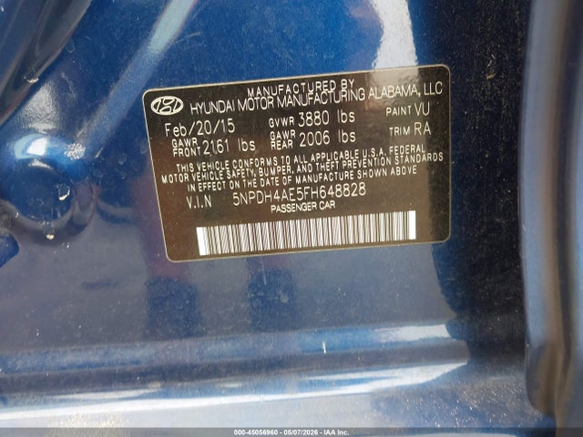 Aukcja sprzedaży 2015 Hyundai Elantra Se, vin: 5NPDH4AE5FH648828, numer aukcji: 45056960