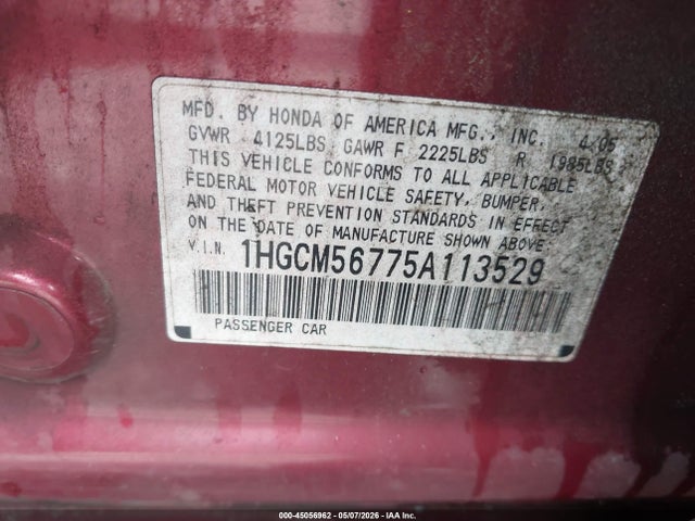 Продажа на аукционе авто 2005 Honda Accord 2.4 Ex, vin: 1HGCM56775A113529, номер лота: 45056962