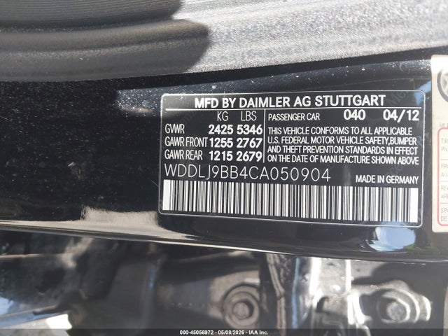 45056972 :رقم المزاد ، WDDLJ9BB4CA050904 vin ، 2012 Mercedes-benz Cls 550 4matic مزاد بيع