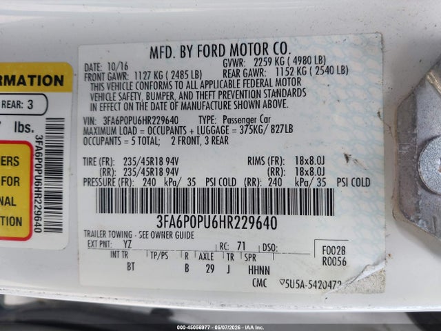 Ford Fusion Energi Se Luxury 2017 3FA6P0PU6HR229640 Image 9