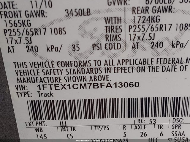45056989 :رقم المزاد ، 1FTEX1CM7BFA13060 vin ، 2011 Ford F-150 Stx مزاد بيع