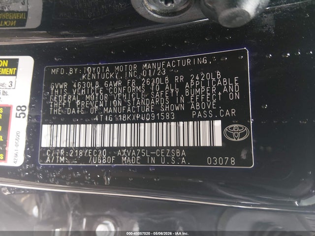 45057020 :رقم المزاد ، 4T1G11BKXPU091583 vin ، 2023 Toyota Camry Se Nightshade Edition Awd مزاد بيع