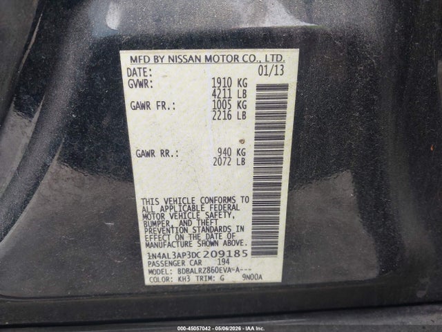Aukcja sprzedaży 2013 Nissan Altima 2.5 S, vin: 1N4AL3AP3DC209185, numer aukcji: 45057042