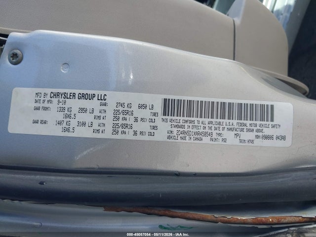 2010 Dodge Grand Caravan Sxt მანქანა იყიდება აუქციონზე, vin: 2D4RN5D1XAR458549, აუქციონის ნომერი: 45057054
