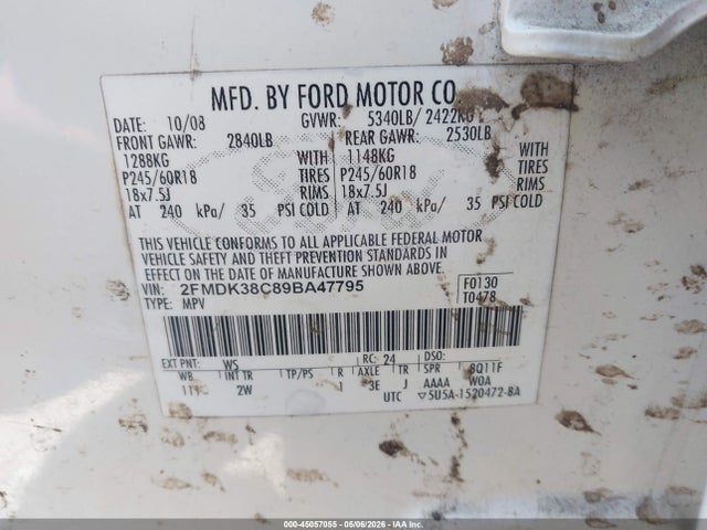 Aukcja sprzedaży 2009 Ford Edge Sel, vin: 2FMDK38C89BA47795, numer aukcji: 45057055